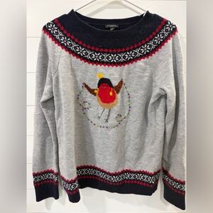 Talbots Gray fairisle  Sweater with Festive Bird Motif-L